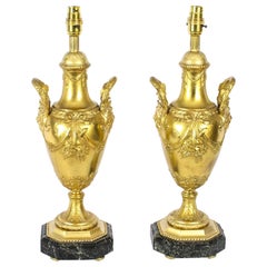 Antique Pair French Ormolu Urn Table Lamps 19th Century