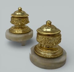 Antique French Ormolu Urns Vases Centerpieces Alabaster Grand Tour 19Ct