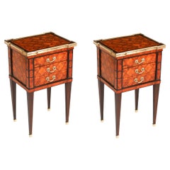 Antique Pair French Parquetry Bedside Cabinets 19th Century