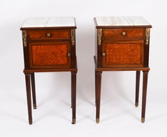 Antique Pair French Parquetry Bedside Cabinets Chests 19th Century