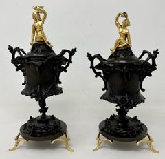 Antique Pair French Regency Grand Tour Ormolu Bronze Urns Vases Centerpieces 19C