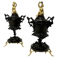 Antique Pair French Regency Grand Tour Ormolu Bronze Urns Vases Centerpieces 19C