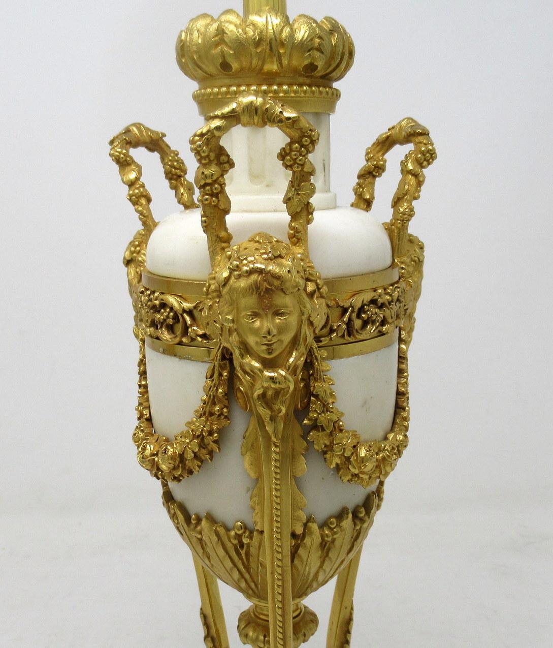 Antique Pair French Regency Grand Tour Ormolu Gilt Bronz Marble Urns Table Lamps 5