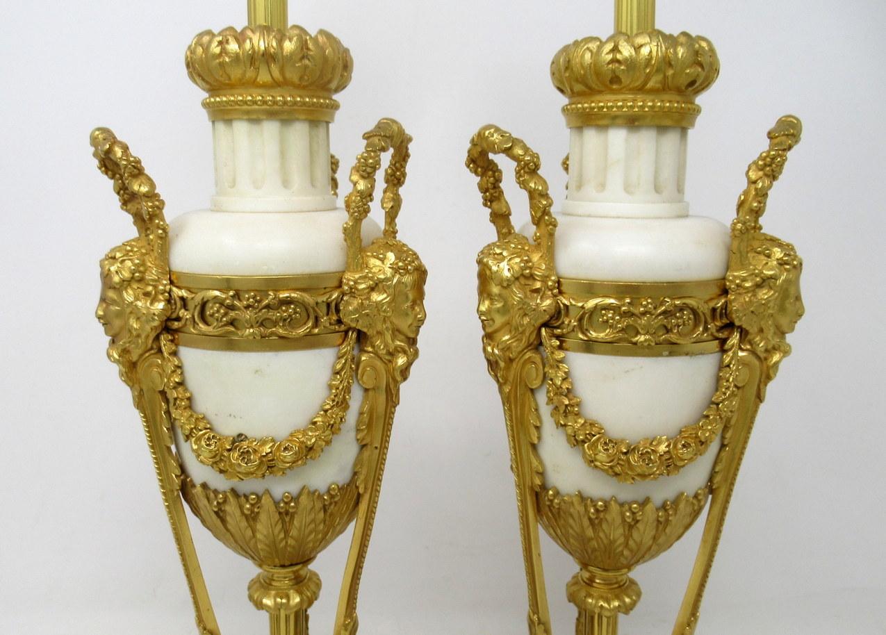 Antique Pair French Regency Grand Tour Ormolu Gilt Bronz Marble Urns Table Lamps 8