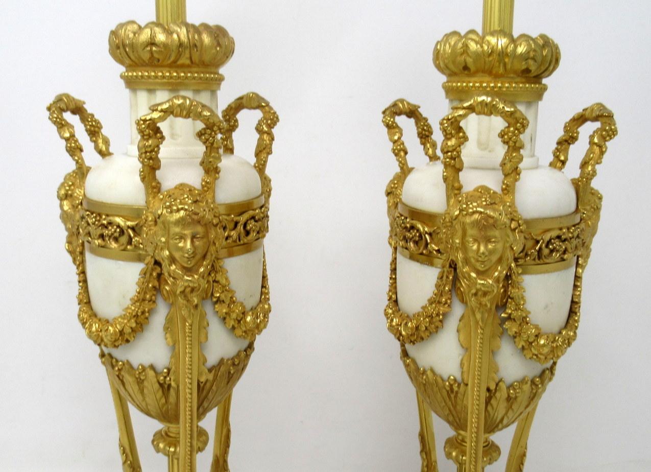 Antique Pair French Regency Grand Tour Ormolu Gilt Bronz Marble Urns Table Lamps 9