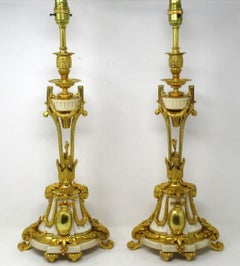 Antique Pair French Regency Grand Tour Ormolu Gilt Bronz Marble Urns Table Lamps