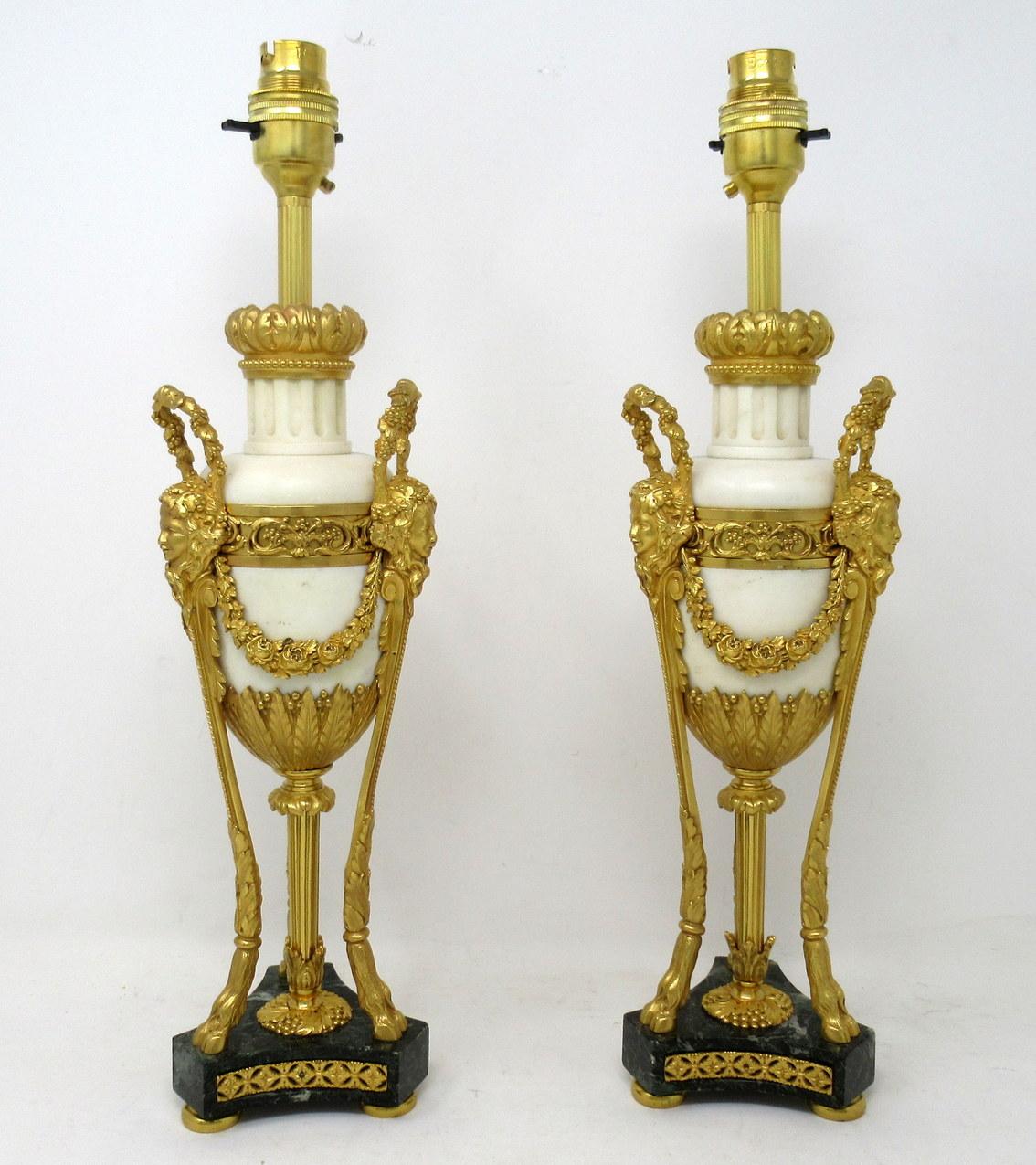 Antique Pair French Regency Grand Tour Ormolu Gilt Bronz Marble Urns Table Lamps In Good Condition In Dublin, Ireland