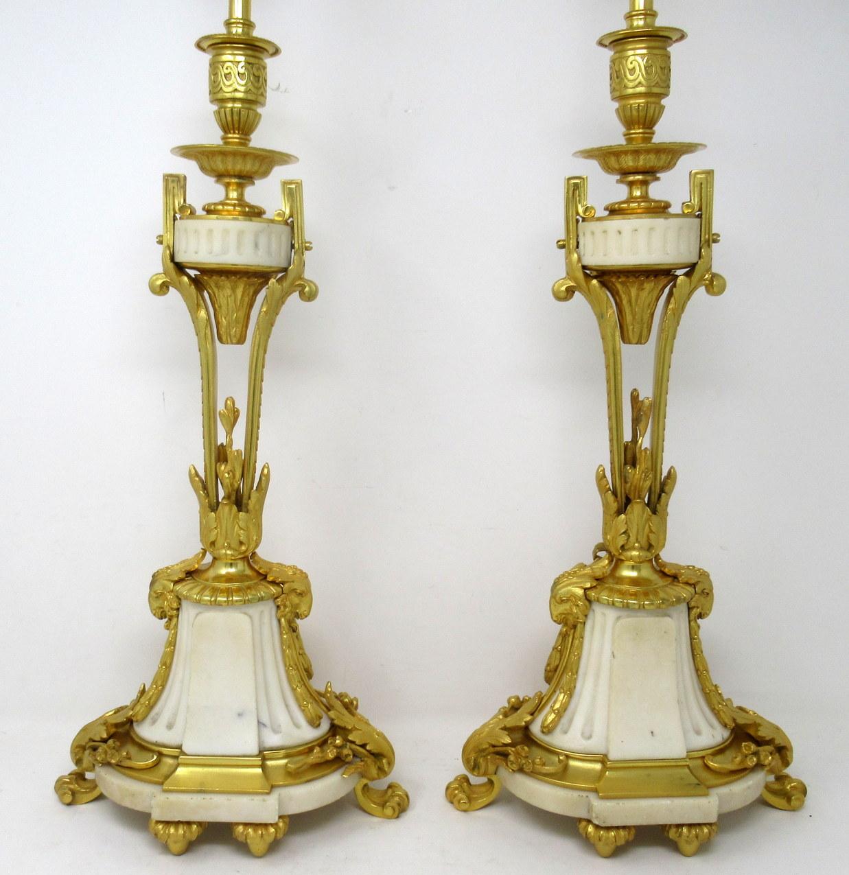Antique Pair French Regency Grand Tour Ormolu Gilt Bronz Marble Urns Table Lamps In Good Condition In Dublin, Ireland