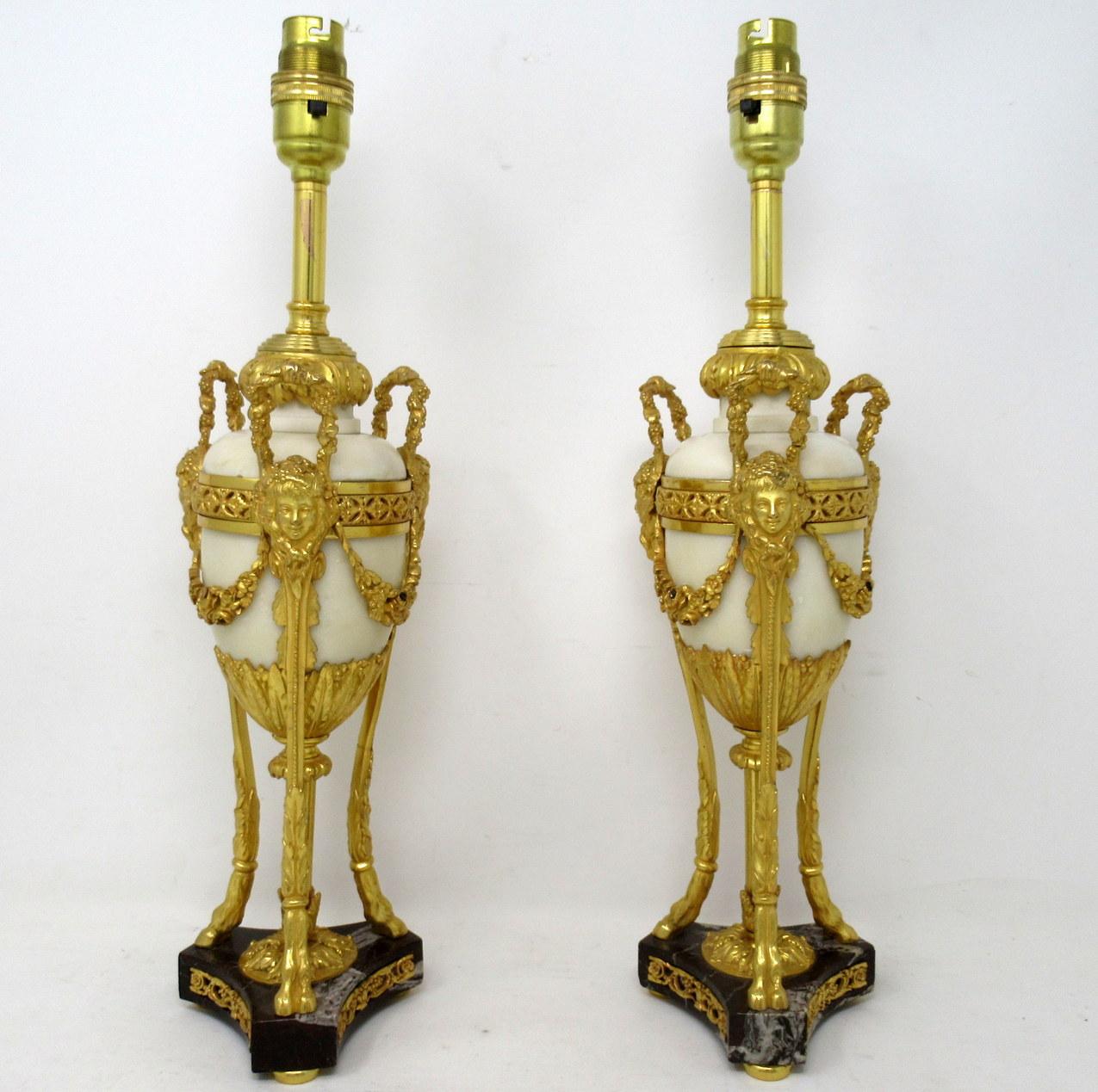 Antique Pair French Regency Grand Tour Ormolu Gilt Bronz Marble Urns Table Lamps In Good Condition In Dublin, Ireland