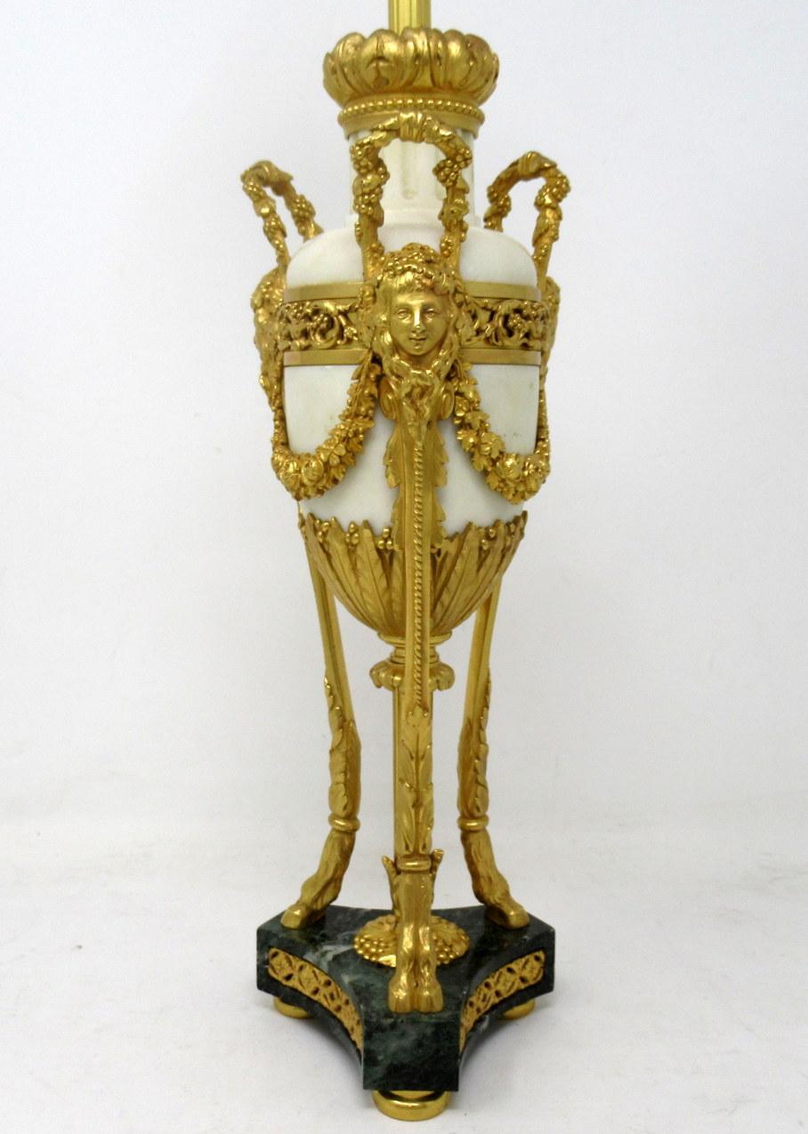 19th Century Antique Pair French Regency Grand Tour Ormolu Gilt Bronz Marble Urns Table Lamps