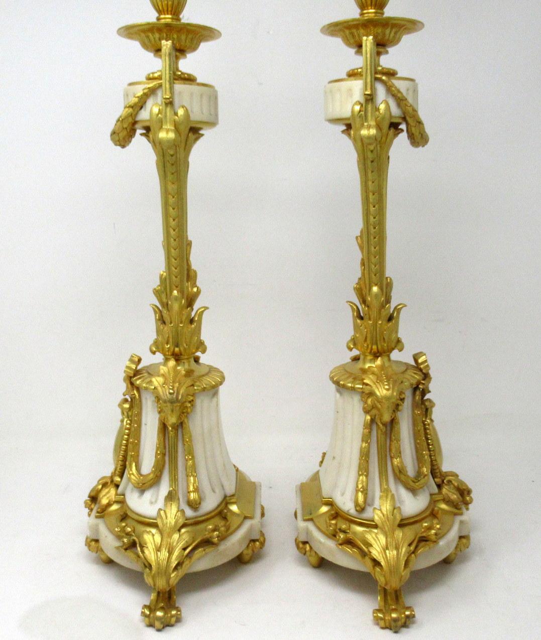 Bronze Antique Pair French Regency Grand Tour Ormolu Gilt Bronz Marble Urns Table Lamps