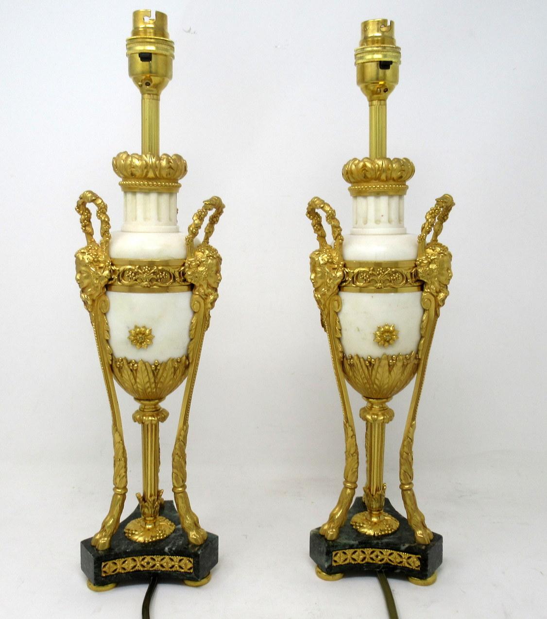 Antique Pair French Regency Grand Tour Ormolu Gilt Bronz Marble Urns Table Lamps 1