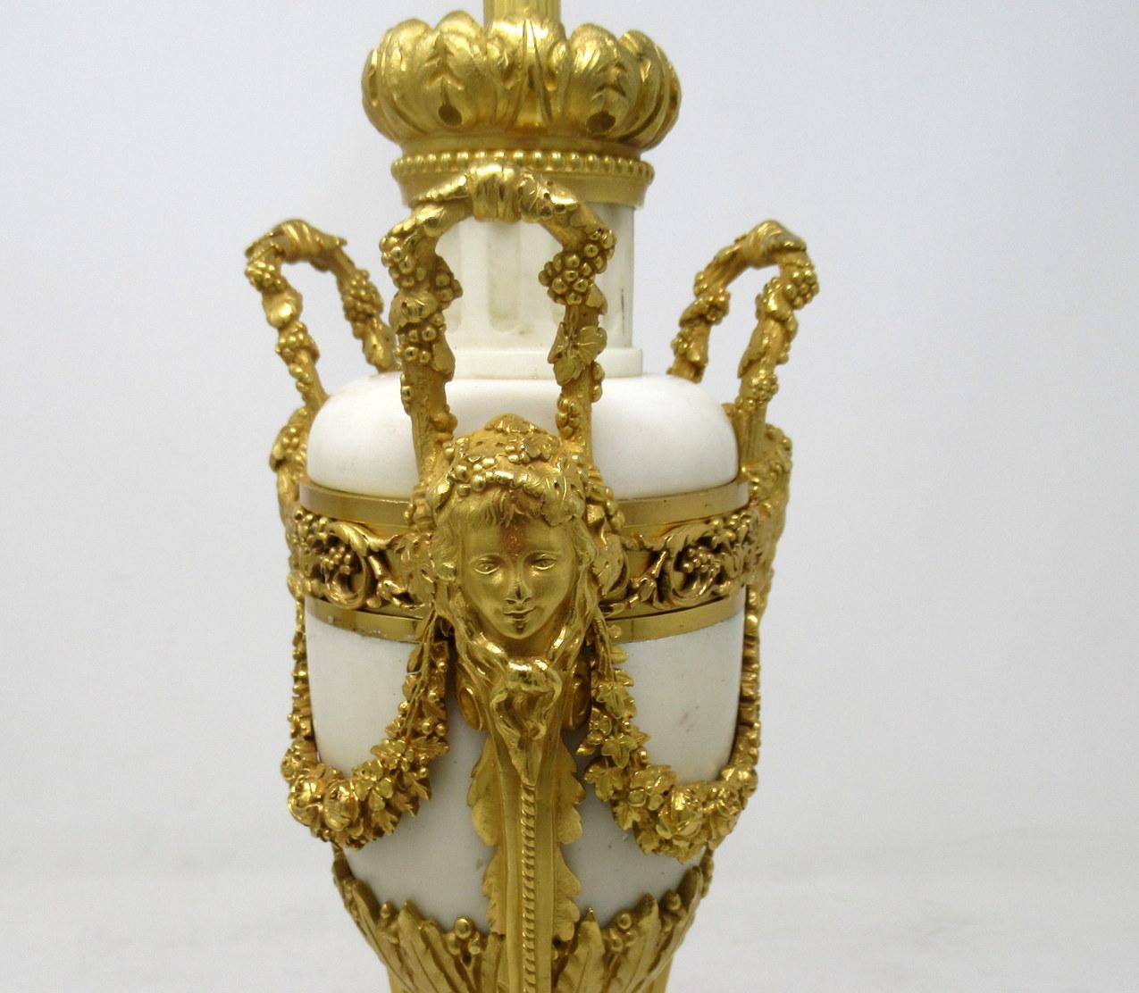 Antique Pair French Regency Grand Tour Ormolu Gilt Bronz Marble Urns Table Lamps 4
