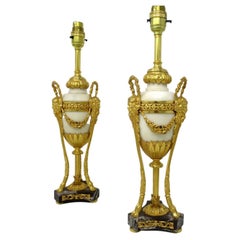 Antique Pair French Regency Grand Tour Ormolu Gilt Bronz Marble Urns Table Lamps