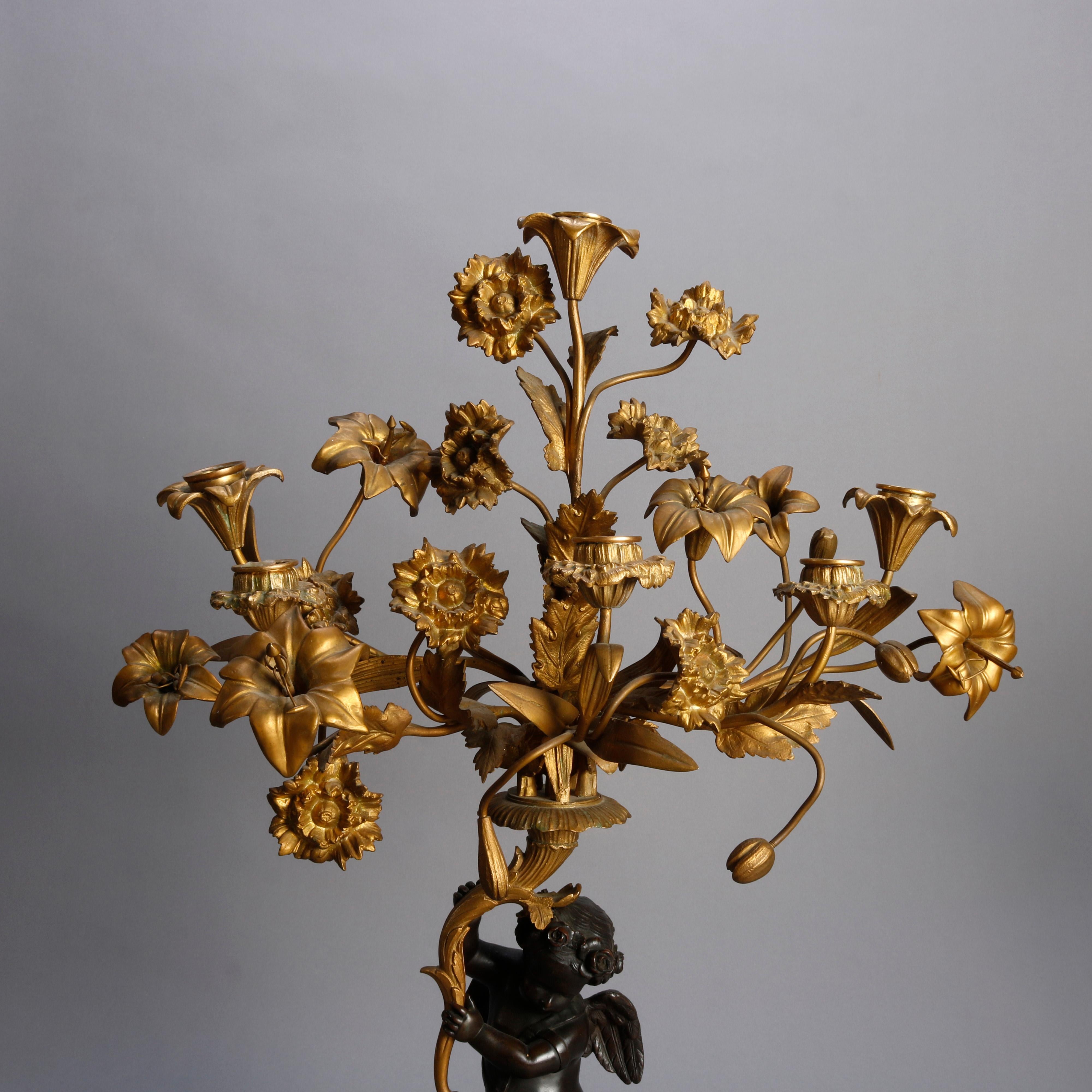 Pair of French Rococo Figural and Floral Parcel-Gilt Candelabra, 19th Century 6