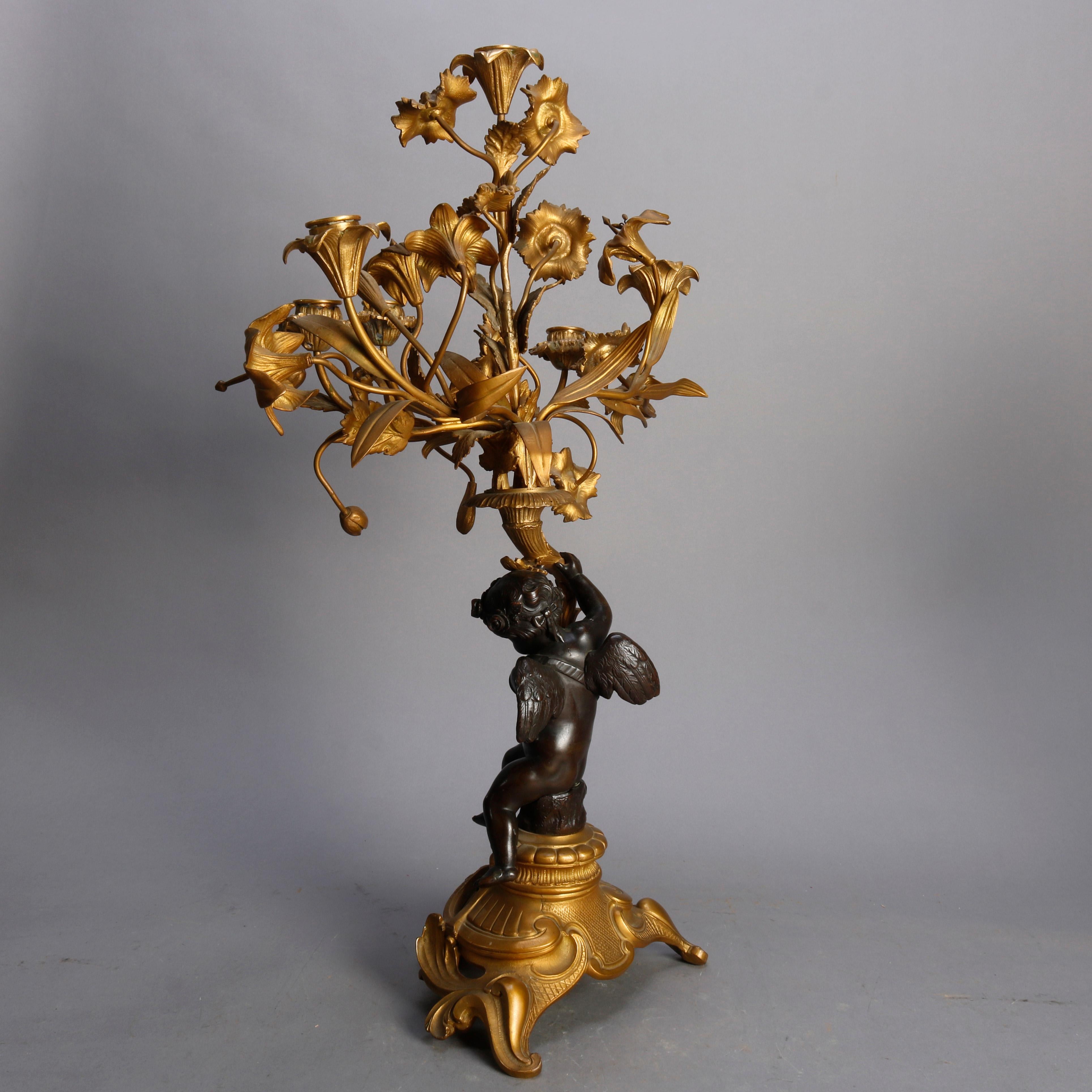 Pair of French Rococo Figural and Floral Parcel-Gilt Candelabra, 19th Century 7