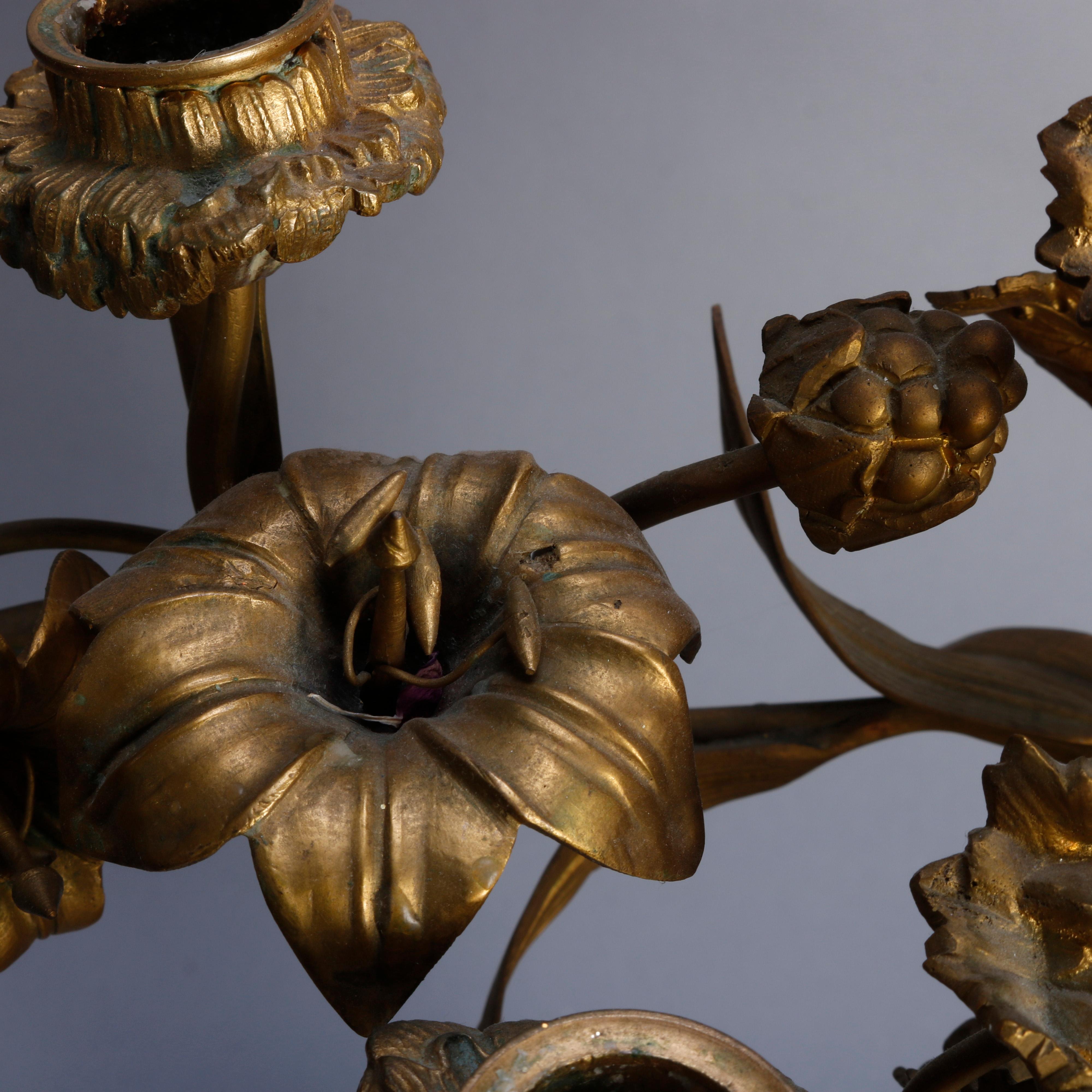 Pair of French Rococo Figural and Floral Parcel-Gilt Candelabra, 19th Century 3