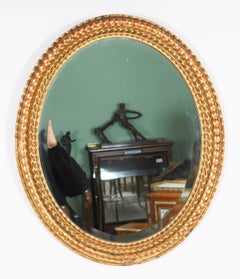 Antique Pair French Rococo Oval Giltwood Mirrors 19th Century 58x49cm