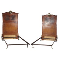 Vintage Pair French Rococo Style Kingwood & Rosewood Twin Beds 20thC