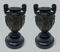 Antike Paar Französisch Römische Bronze Townley Urnen Vasen Schwarz Marmor Grand Tour 19Ct