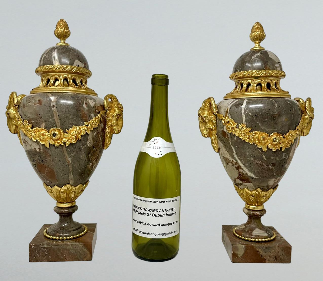 Antique Pair French Sarrancolin Marble Gilt Bronze Ormolu Urns Vases Grand Tour  6