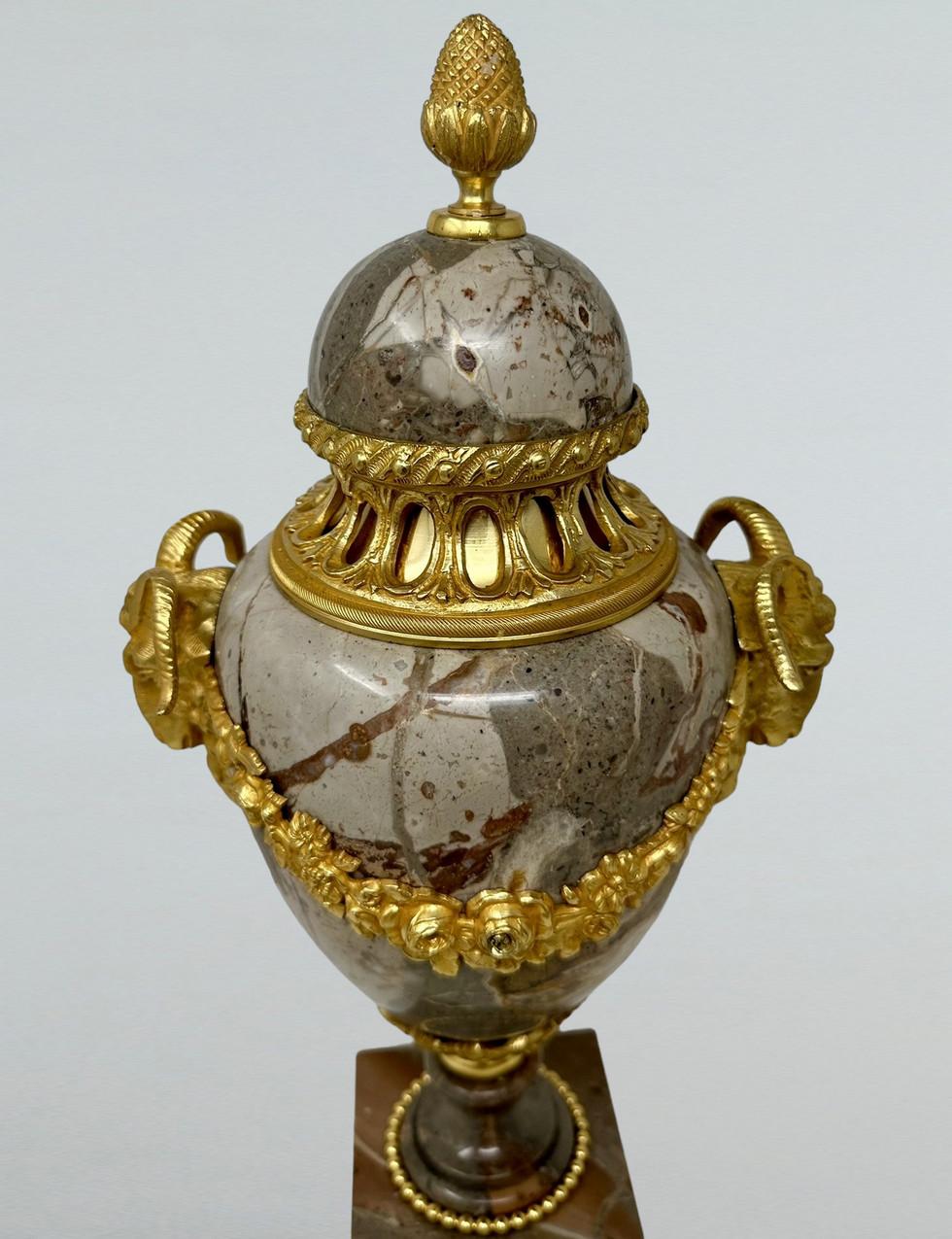 Antique Pair French Sarrancolin Marble Gilt Bronze Ormolu Urns Vases Grand Tour  2