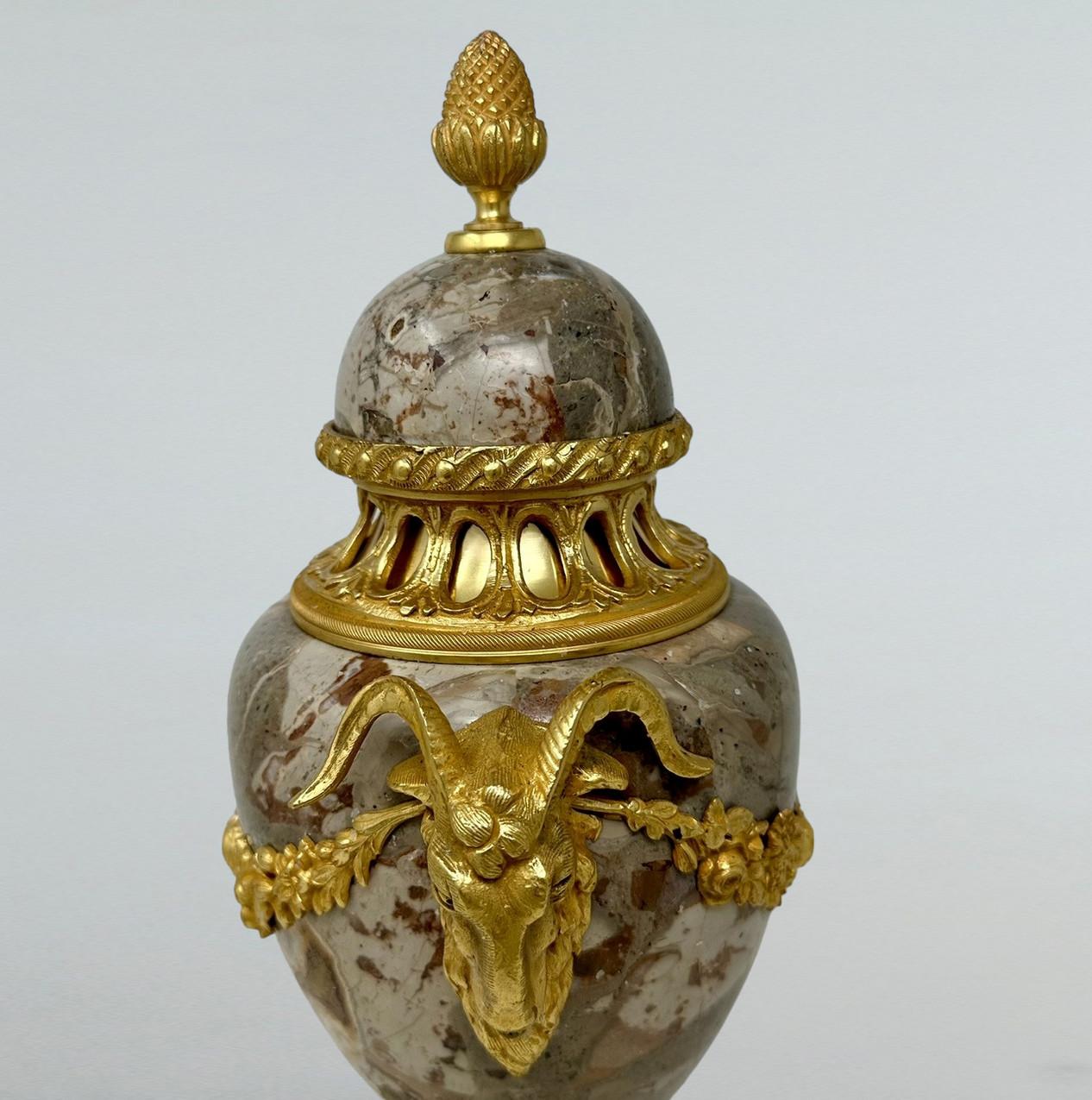 Antique Pair French Sarrancolin Marble Gilt Bronze Ormolu Urns Vases Grand Tour  3