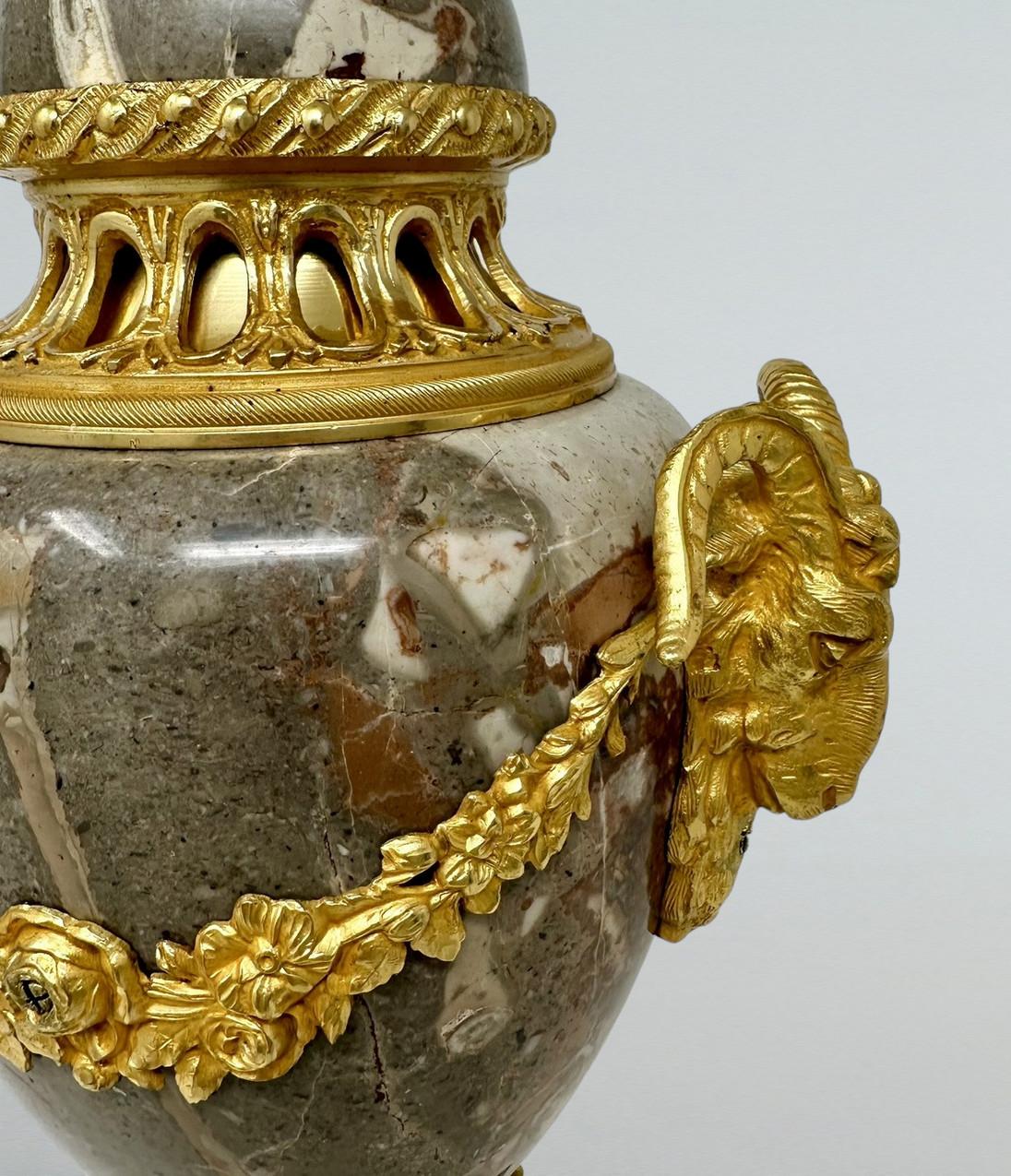 Antique Pair French Sarrancolin Marble Gilt Bronze Ormolu Urns Vases Grand Tour  4