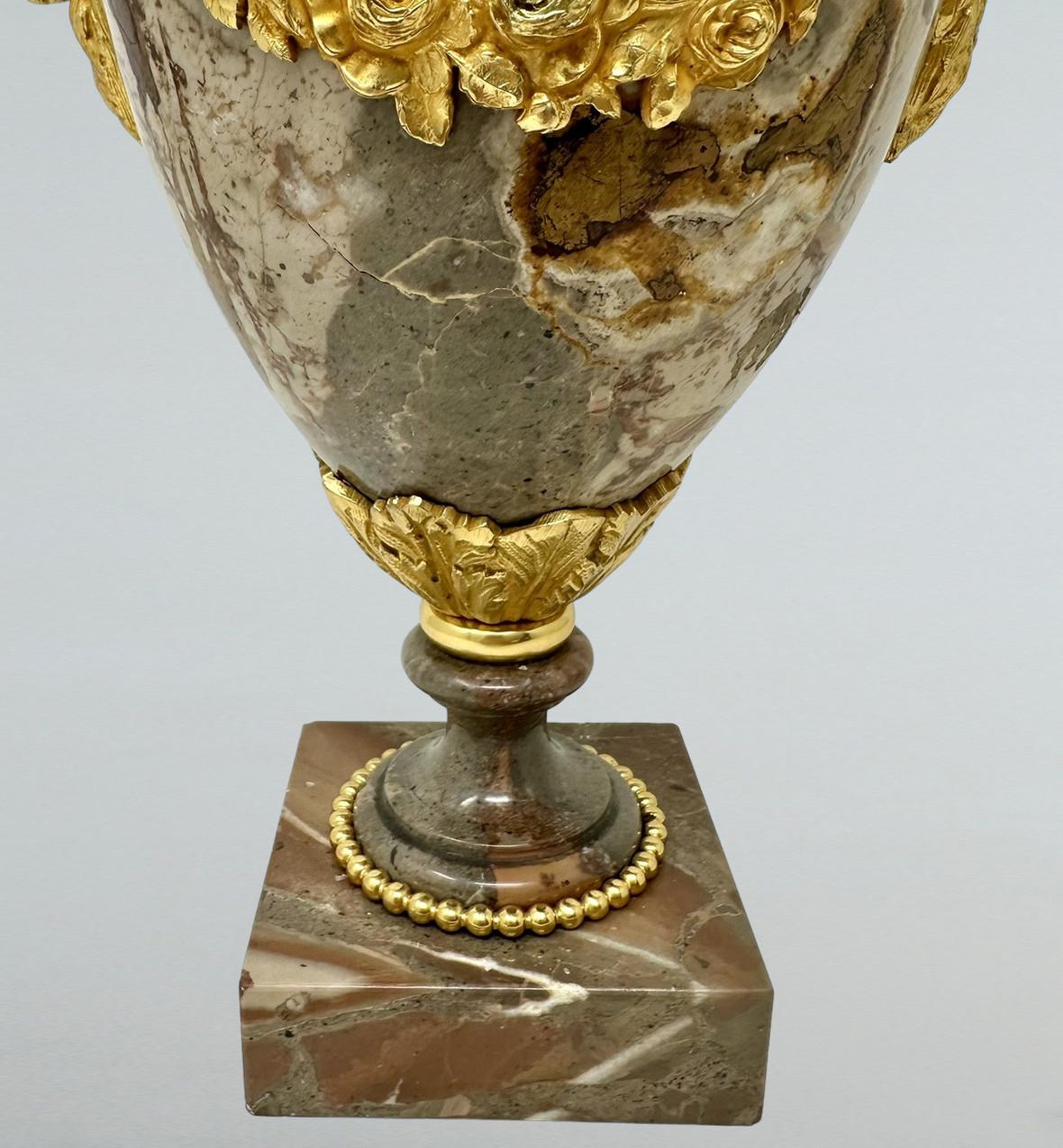 Antique Pair French Sarrancolin Marble Gilt Bronze Ormolu Urns Vases Grand Tour  5