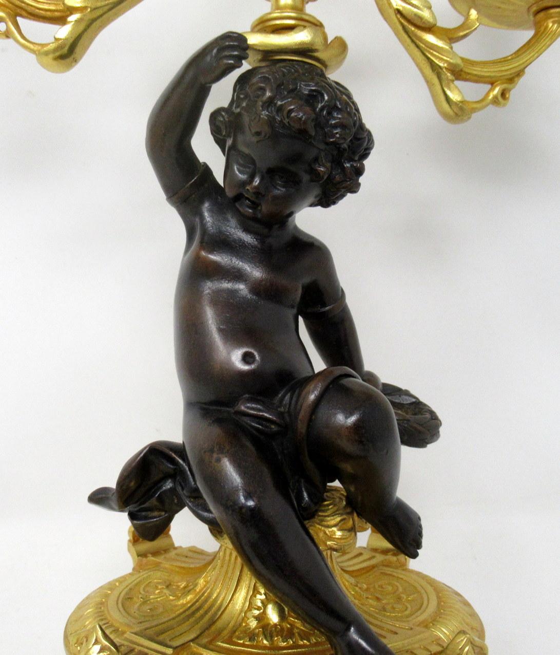 19th Century Antique Pair of Sèvres Porcelain Gilt Bronze Cherub Candelabra Candlesticks