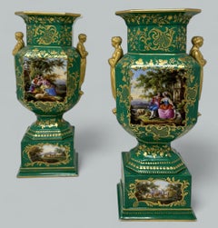 Antique Par French Sèvres Porcelain Gilt Mounted Urns Vases Centerpieces 1830