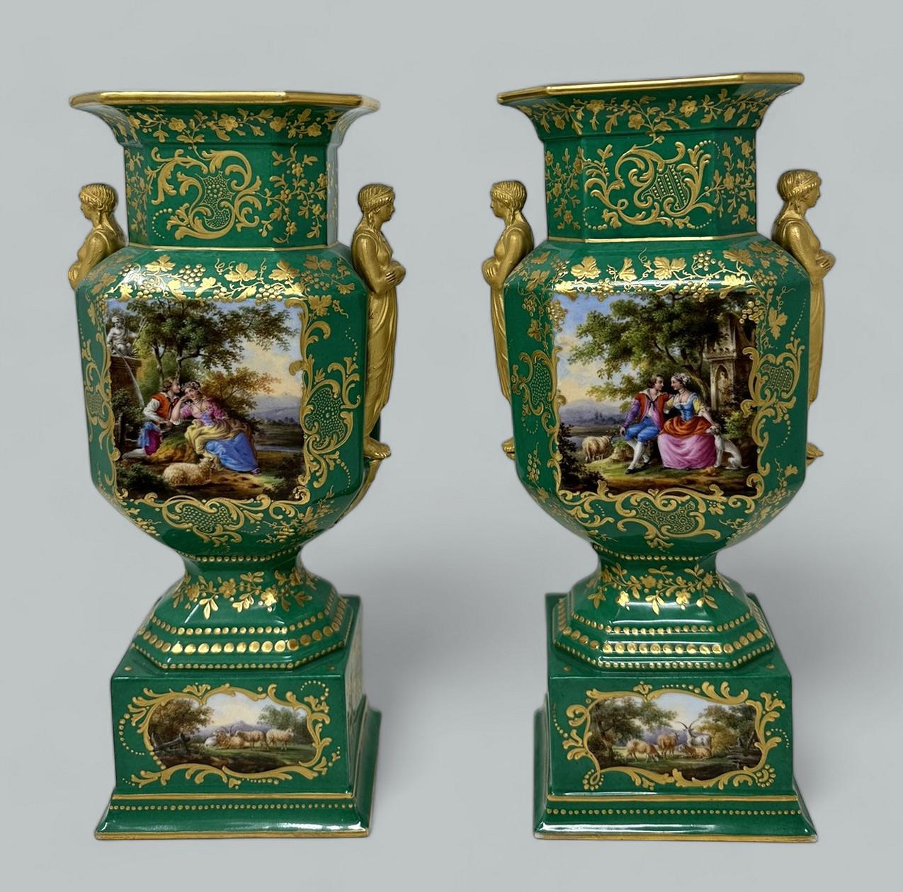 Regency Antique Pair French Sèvres Porcelain Gilt Mounted Urns Vases Centerpieces 1830