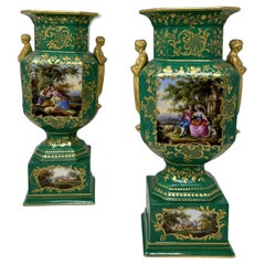 Antique Pair French Sèvres Porcelain Gilt Mounted Urns Vases Centerpieces 1830