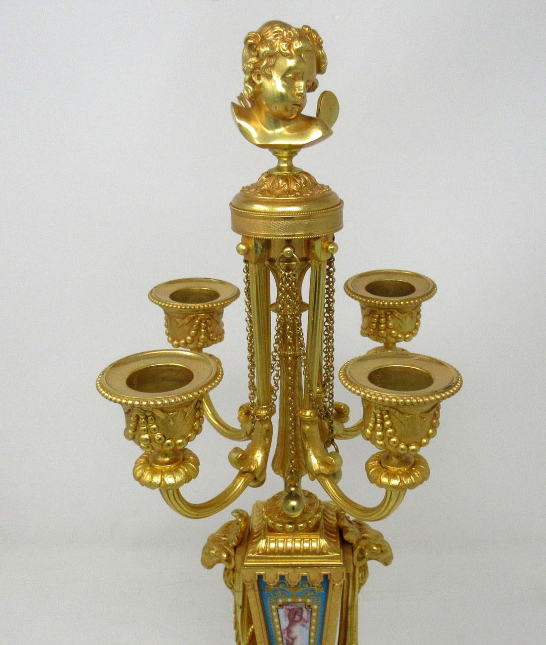 Antique French Sèvres Porcelain Ormolu Gilt Bronze Candelabra Barbedienne, Pair 1