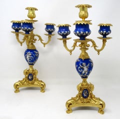 Antique Pair of Sèvres Porcelain Ormolu Gilt Bronze Candelabra Candlesticks