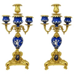 Antique Pair of Sèvres Porcelain Ormolu Gilt Bronze Candelabra Candlesticks