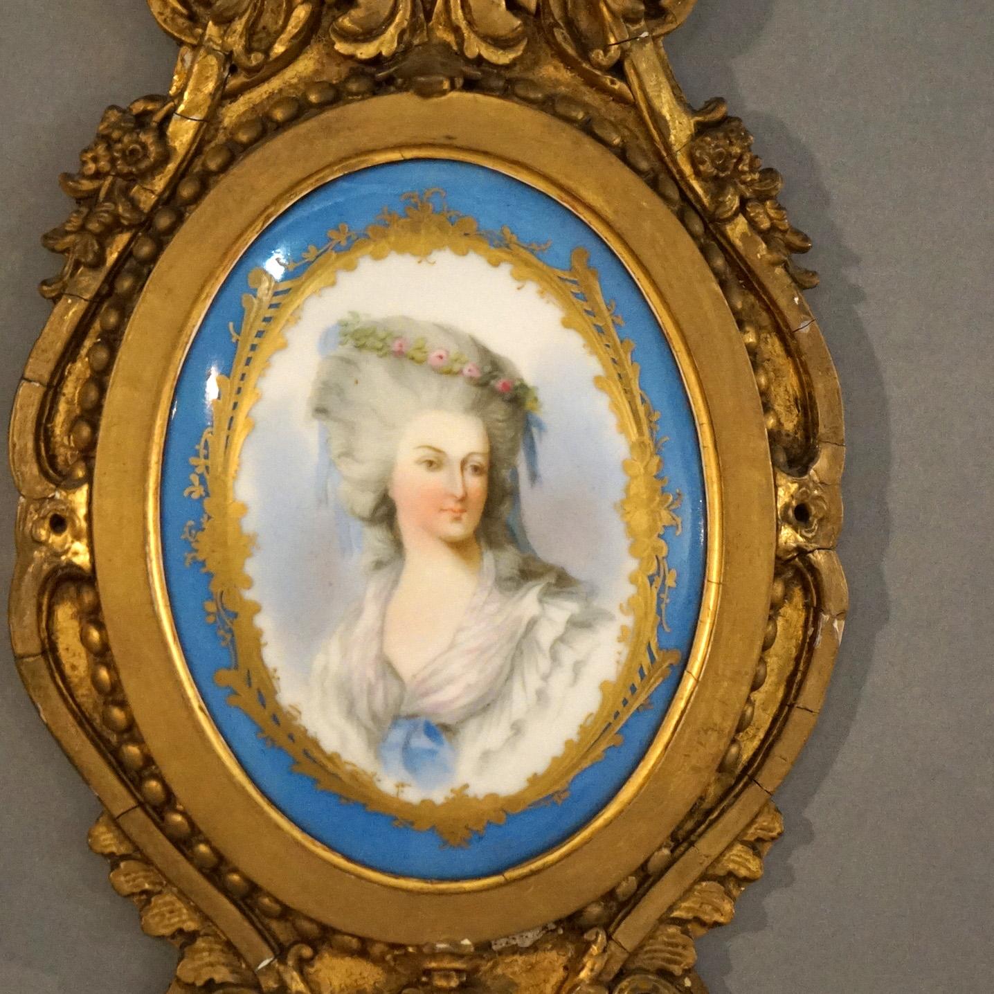 Antique Pair French Sevres Porcelain Portrait Plaques, Marie Antoinette, 19thC In Good Condition In Big Flats, NY