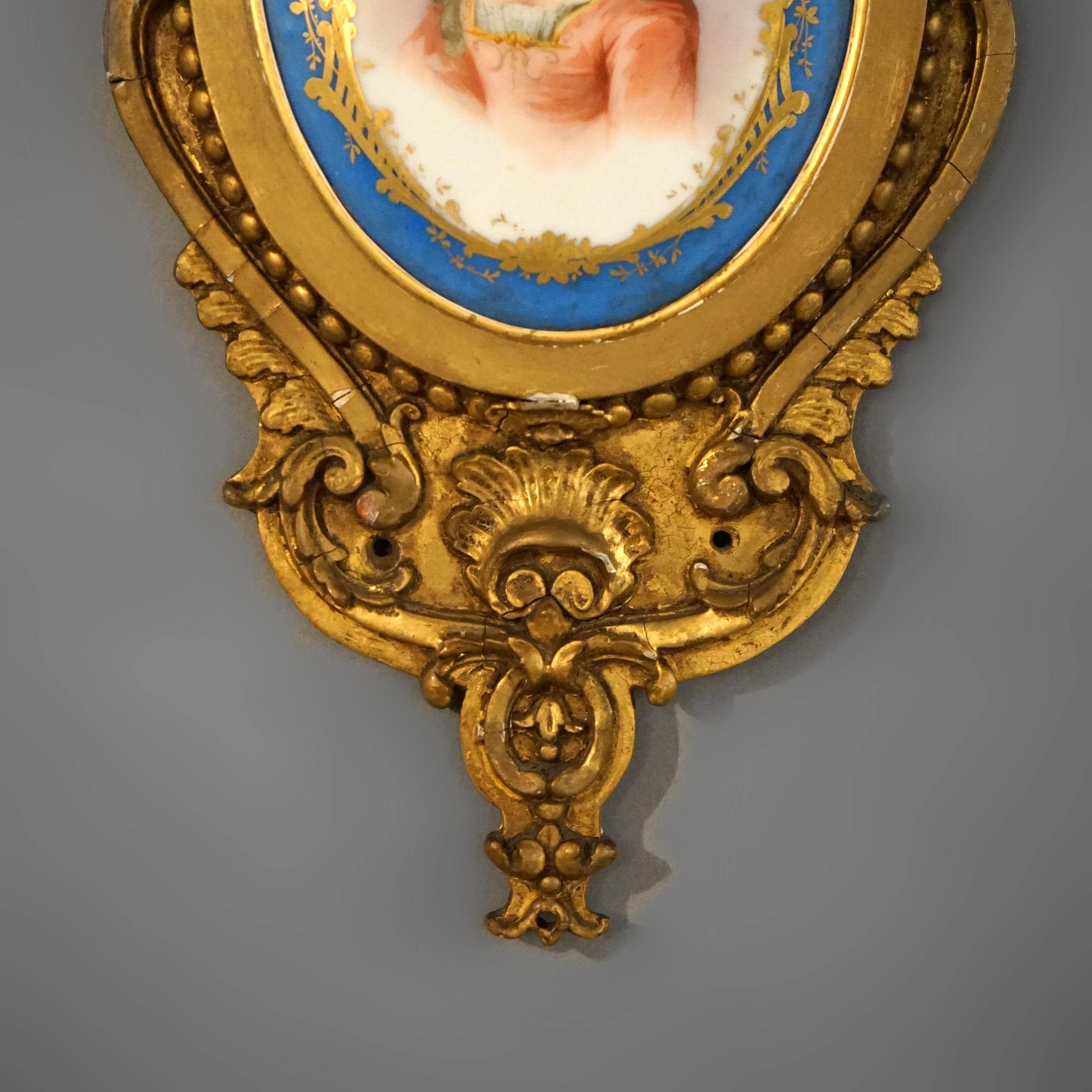 Antique Pair French Sevres Porcelain Portrait Plaques, Marie Antoinette, 19thC 3