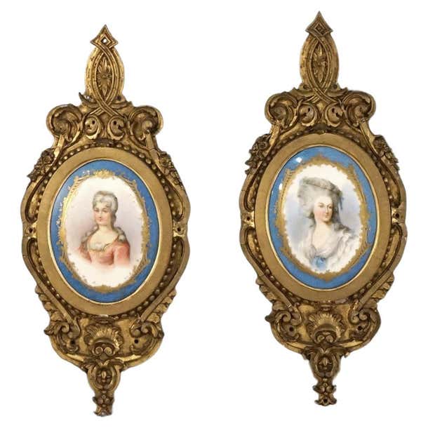 Antique Pair French Sevres Porcelain Portrait Plaques, Marie Antoinette ...