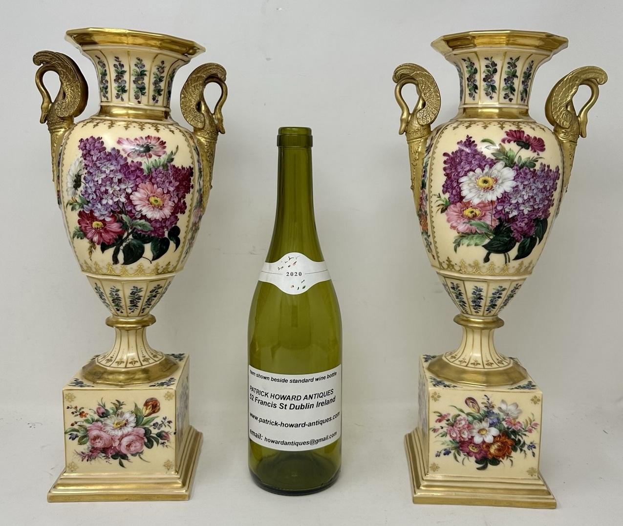 Antique Pair French Sèvres Style Porcelain Gilt Mounted Urns Vases Centerpieces 5