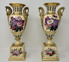 Antique Pair French Sèvres Style Porcelain Gilt Mounted Urns Vases Centerpieces