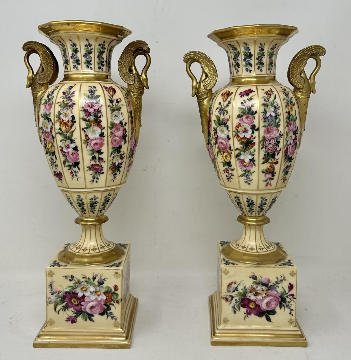 Antique Pair French Sèvres Style Porcelain Gilt Mounted Urns Vases Centerpieces In Good Condition In Dublin, Ireland
