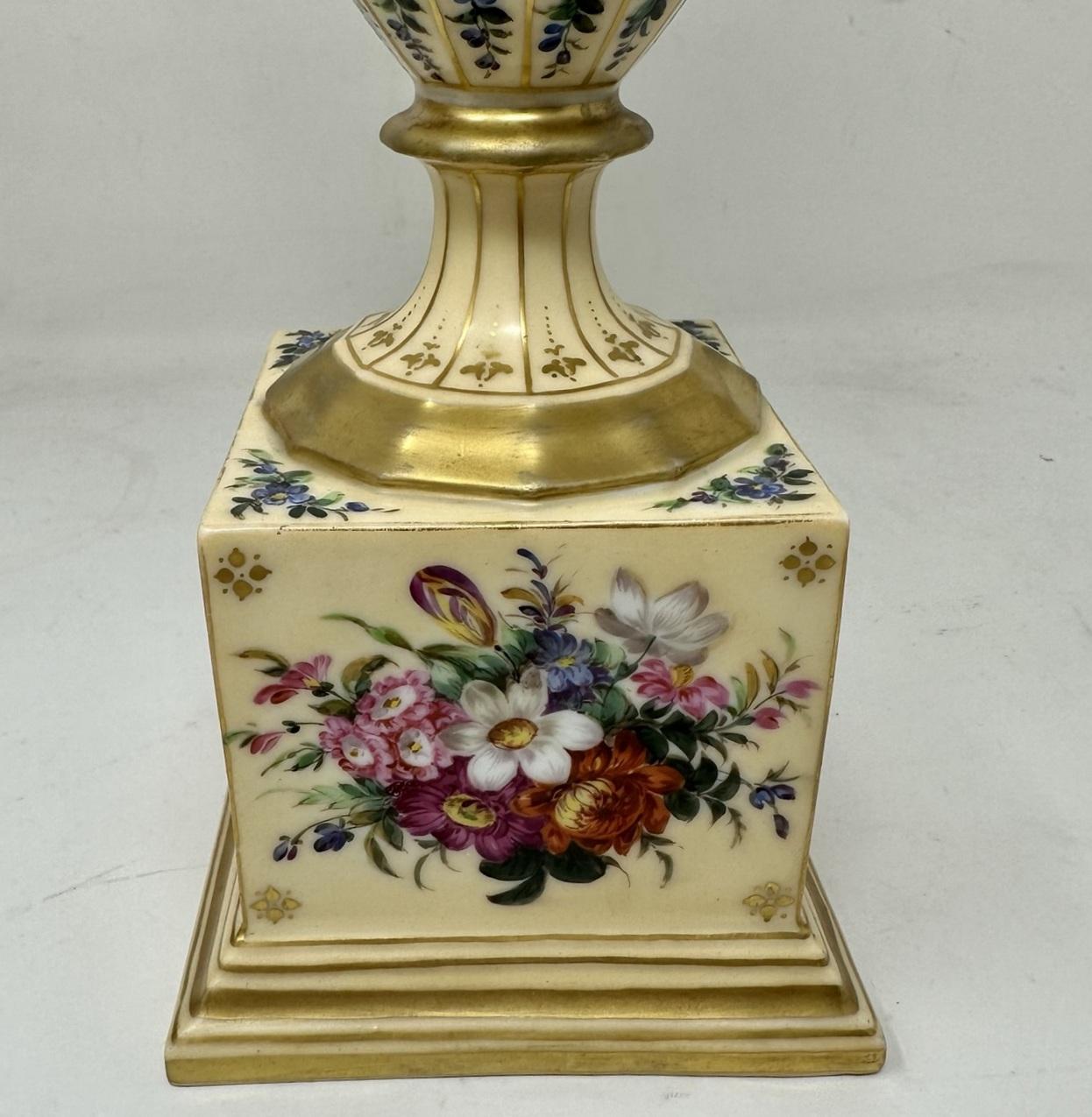 19th Century Antique Pair French Sèvres Style Porcelain Gilt Mounted Urns Vases Centerpieces