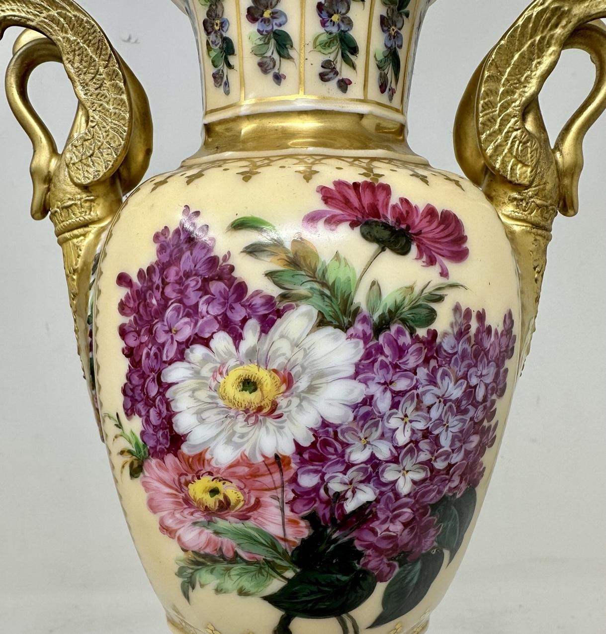 Ceramic Antique Pair French Sèvres Style Porcelain Gilt Mounted Urns Vases Centerpieces