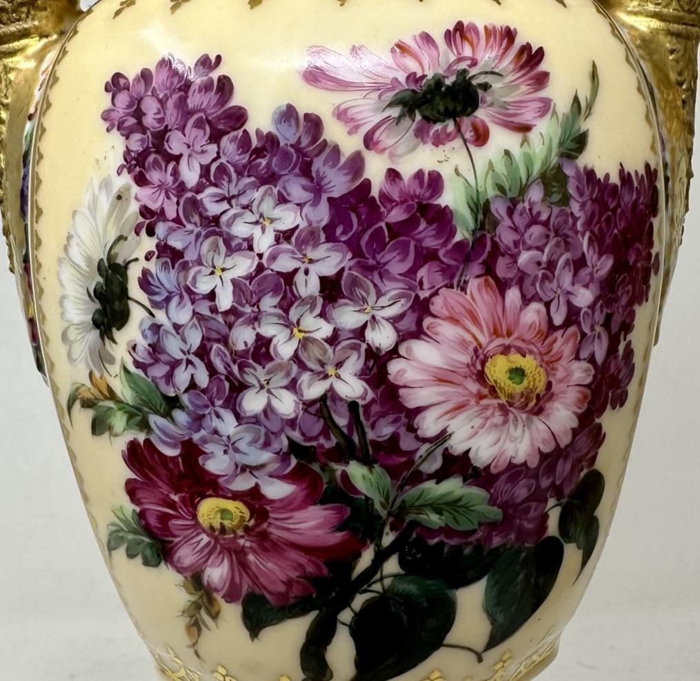 Antique Pair French Sèvres Style Porcelain Gilt Mounted Urns Vases Centerpieces 1