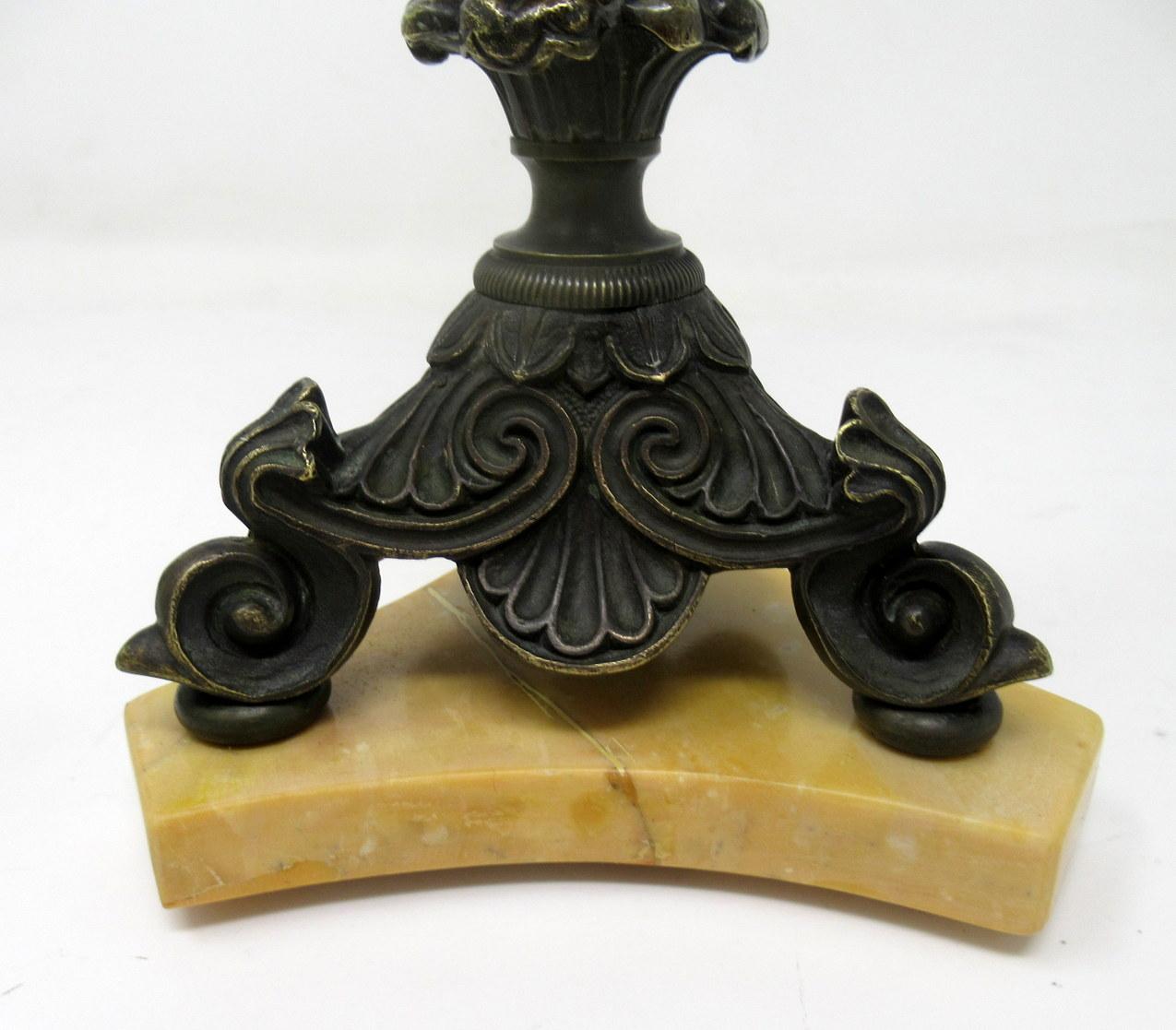 Antique Pair of French Sienna Marble Grand Tour Bronze Candelabra Candlesticks For Sale 2