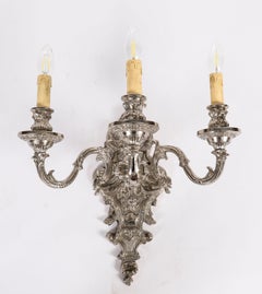 Antique Pair French Silver Plated Wall Lights Appliques 20th Century