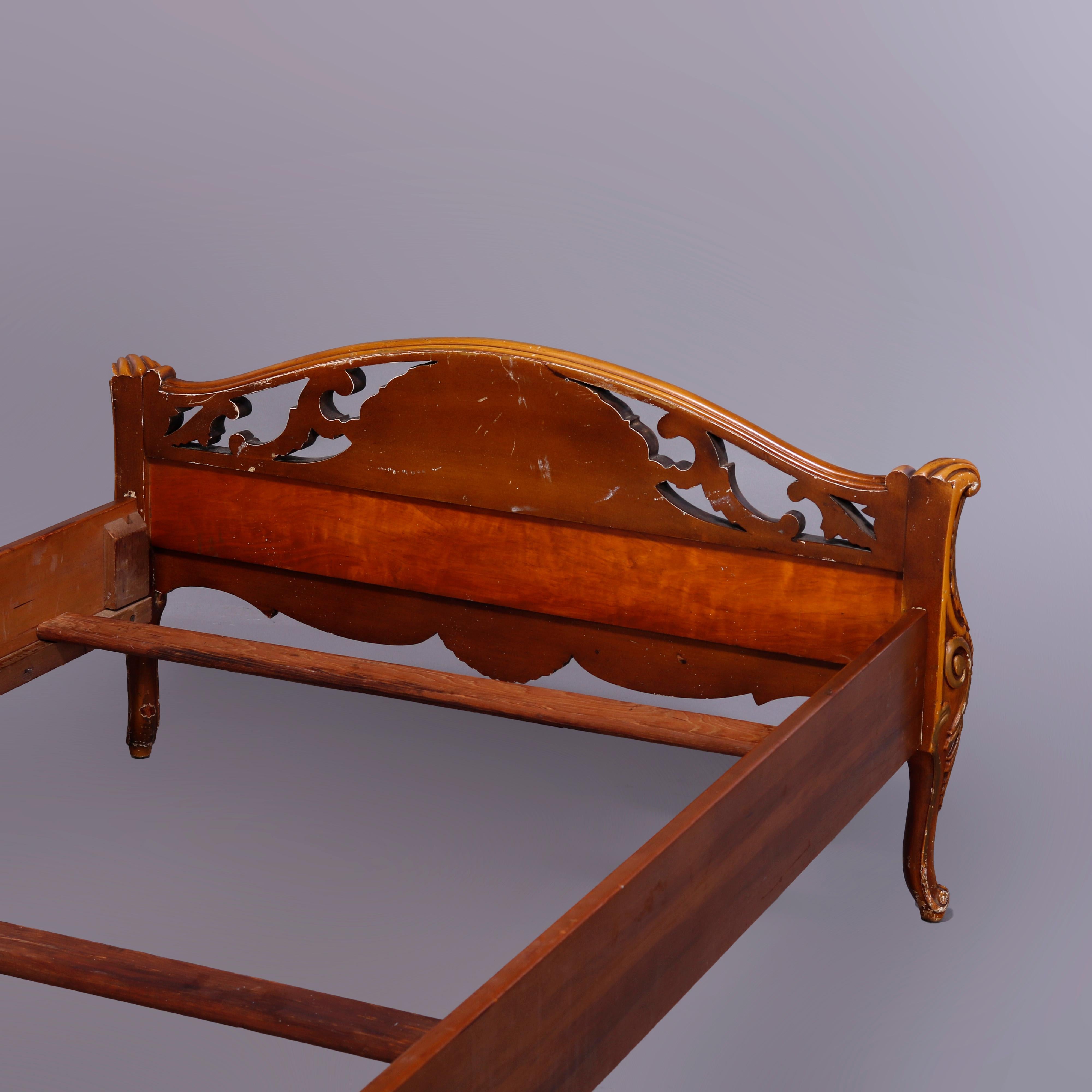 Antique Pair French Style Carved Satinwood Twin Bed Frames, Circa 1920 2