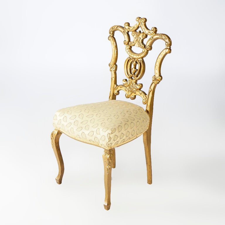 Antique Pair French Style Upholstered Giltwood Side Chairs 19th C. at