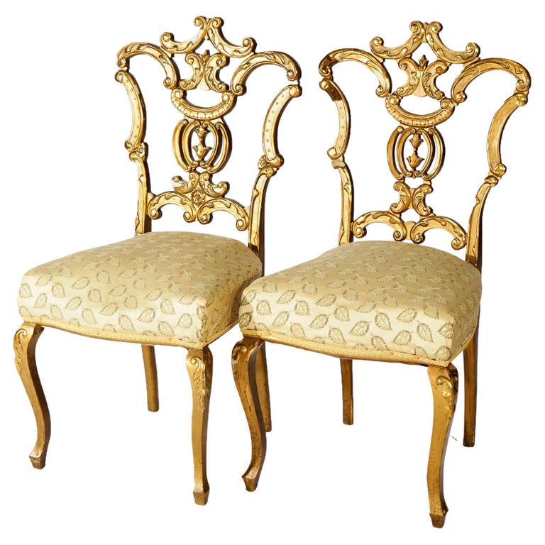 Antique Pair French Style Upholstered Giltwood Side Chairs 19th C. at ...
